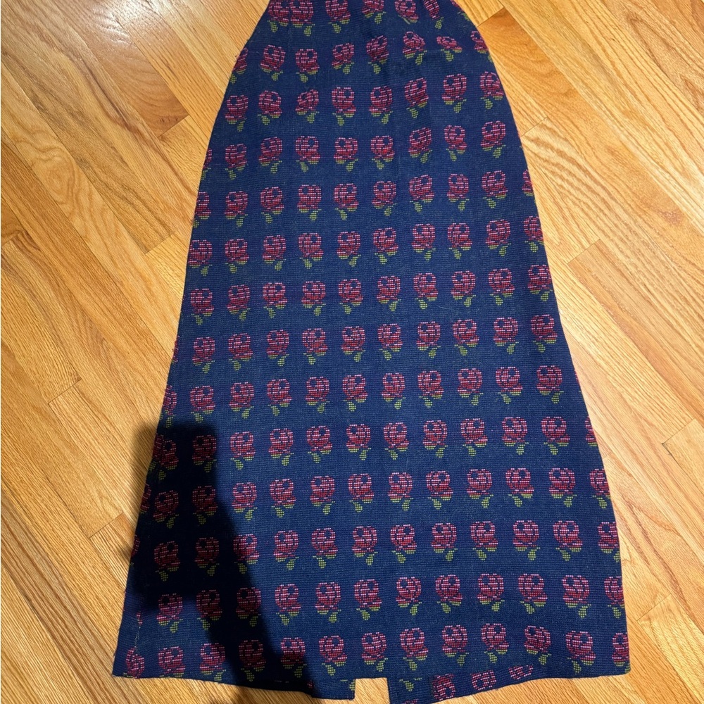 Wool Vintage Floral Patterned Blue Skirt